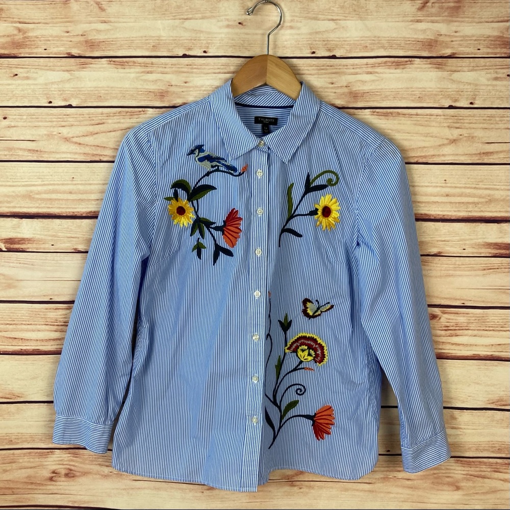 Talbots Embroidered Button Up Shirt Striped LP